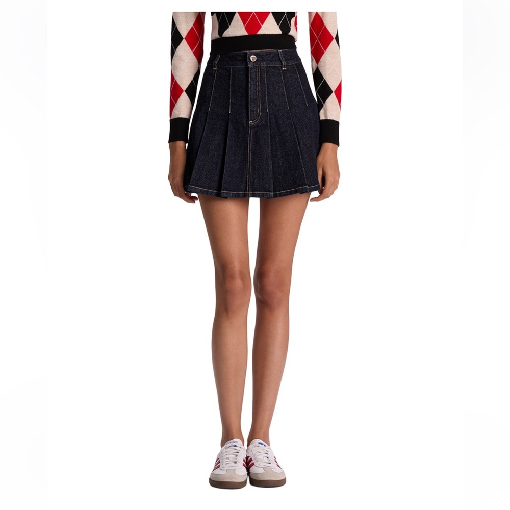 Alice + Olivia Suzie Denim Pleated Mini Skirt in Size 27